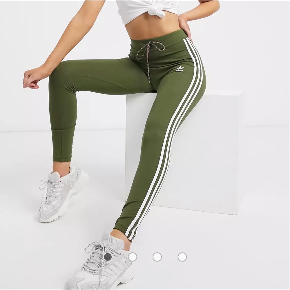 Adidas three stripe green high waisted leggings
